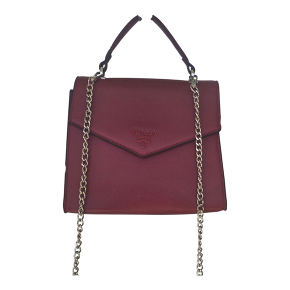 Prada Crossbody Top Handle HandBag Chain Strap Red Women Leather New 2way - Picture 2 of 16